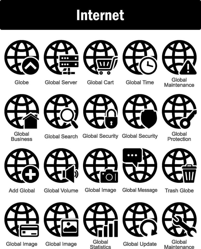 A set of 20 Internet icons as globe, global server, global cart vector