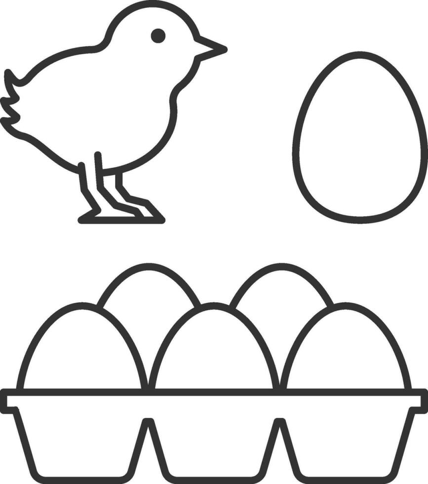 polluelo y huevos línea icono vector