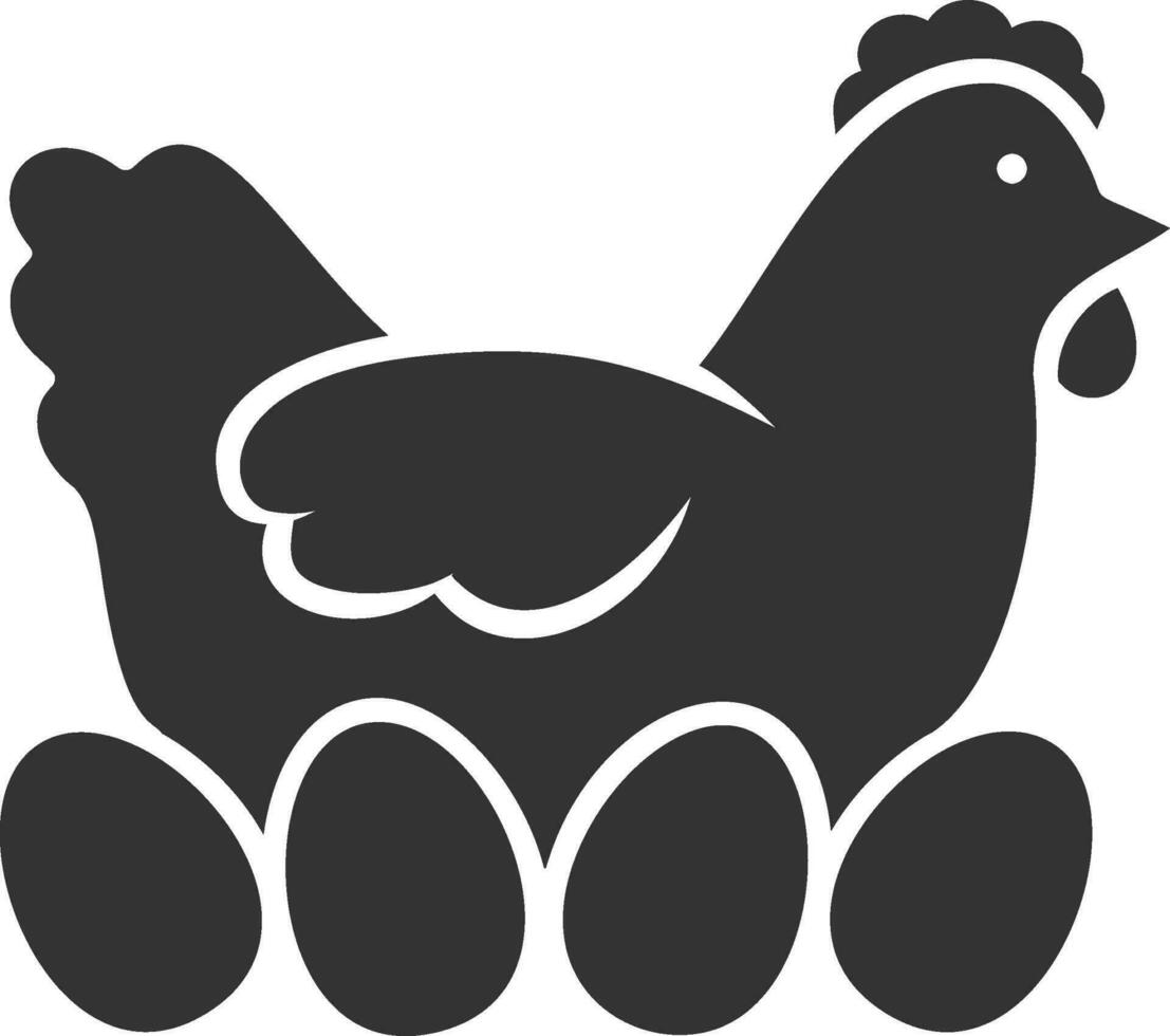 Hen and eggs silhouette icon vector