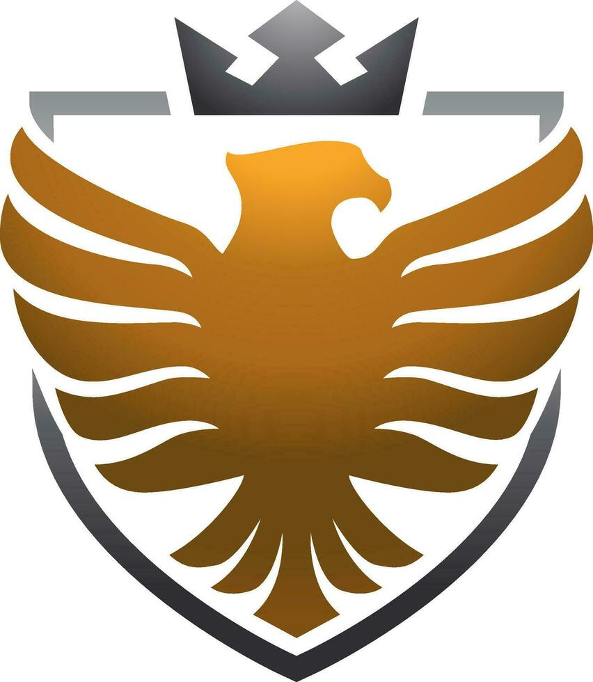 Eagle head with gold shield in emblem logo vector