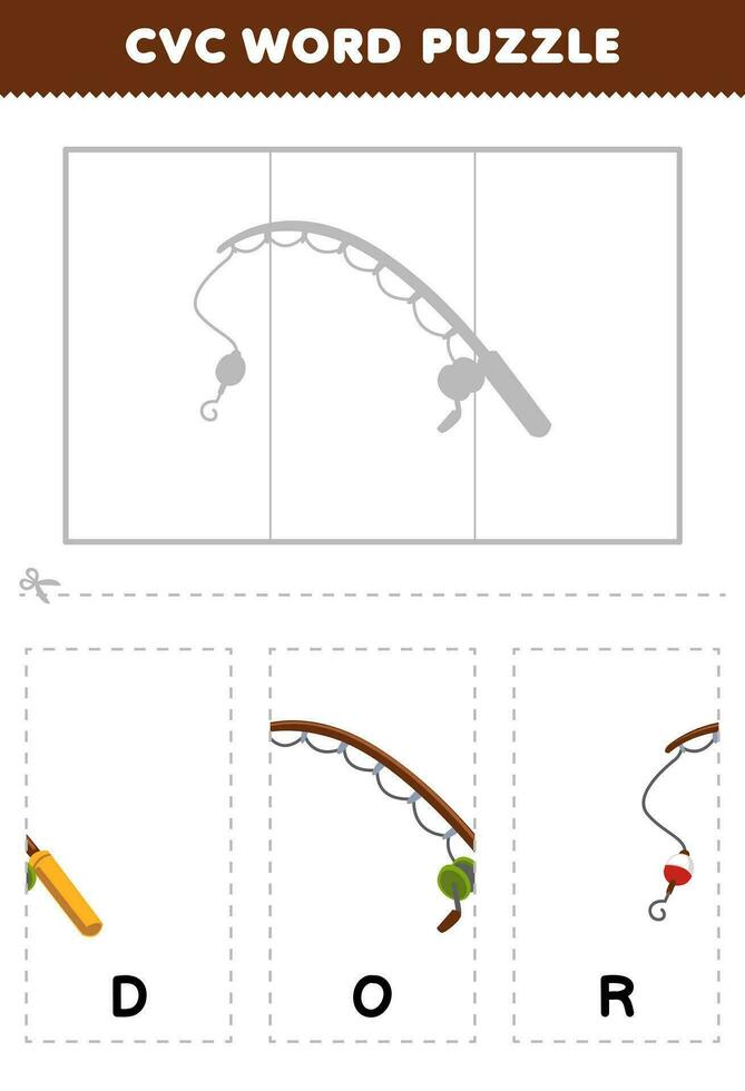 Education game for children to learn cvc word by complete the puzzle of cute cartoon rod picture printable worksheet vector