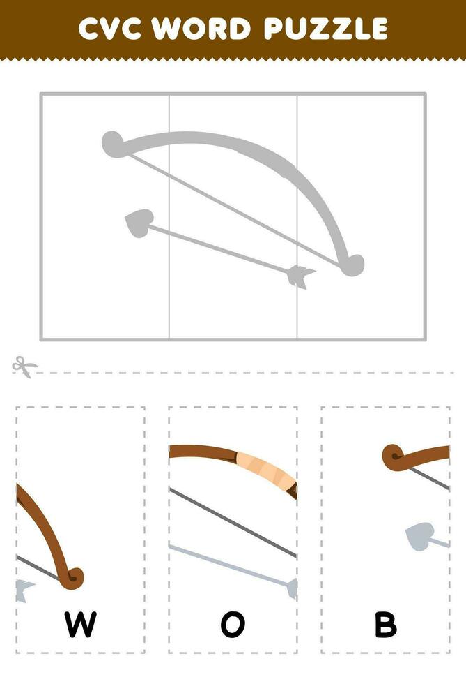 Education game for children to learn cvc word by complete the puzzle of cute cartoon bow picture printable worksheet vector