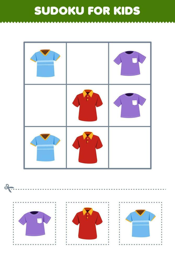 educación juego para niños fácil sudoku para niños con linda dibujos animados t camisa polo jersey imprimible ropa hoja de cálculo vector