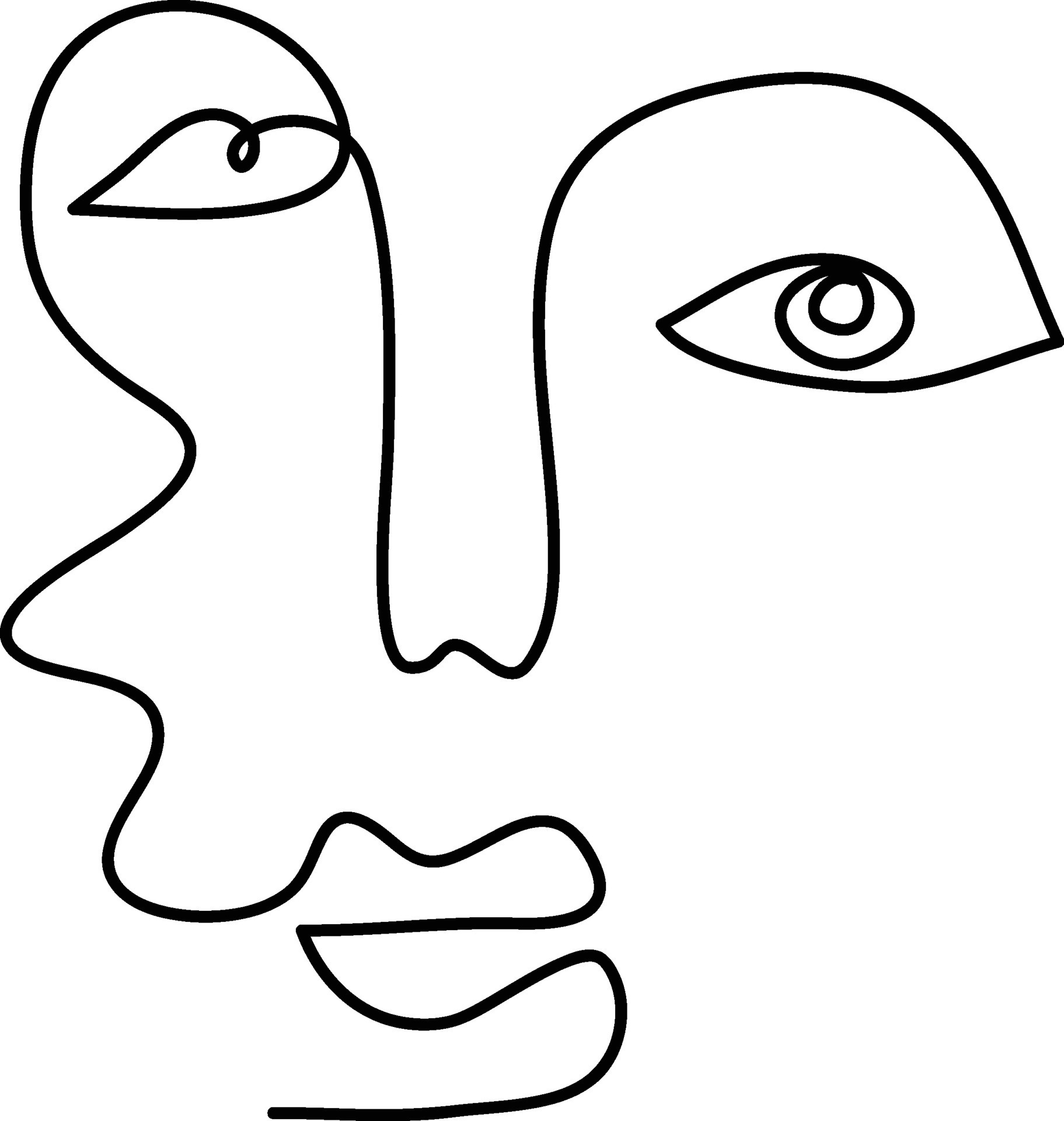 Modern minimalist abstract face line art element. Aesthetic style portrait art. Sketch