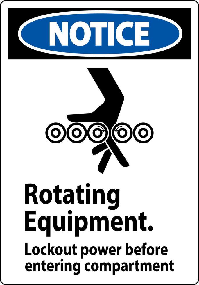 Notice First Sign, Rotating Equipment, Lockout Power Before Entering Compartment vector