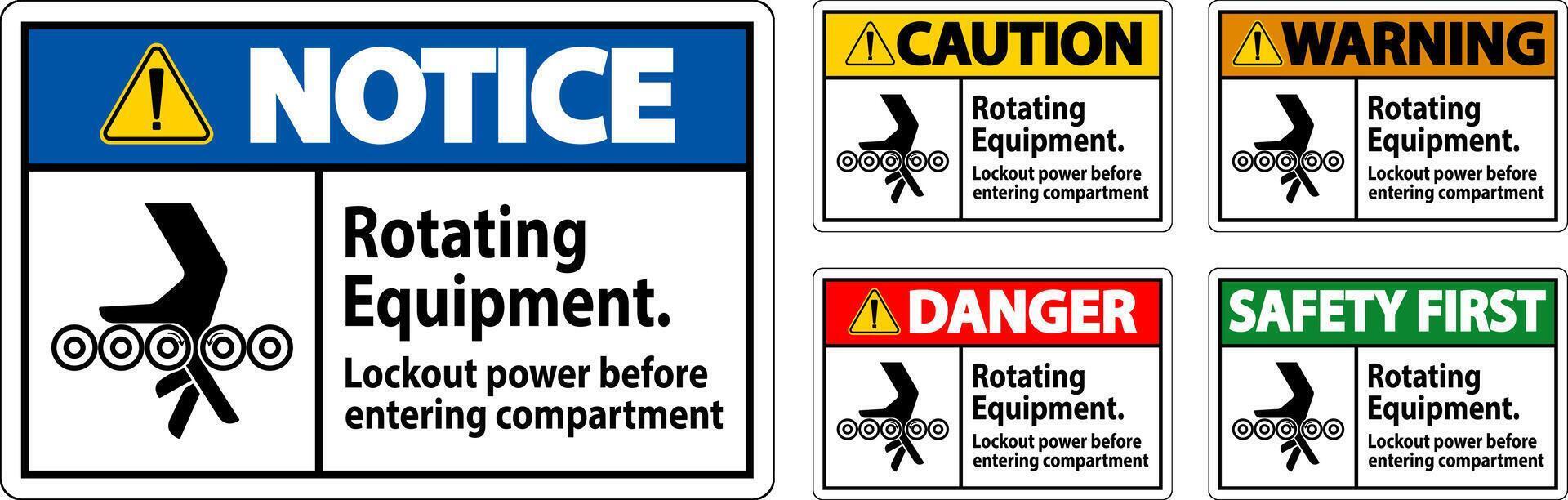 Warning Sign, Rotating Equipment, Lockout Power Before Entering Compartment vector