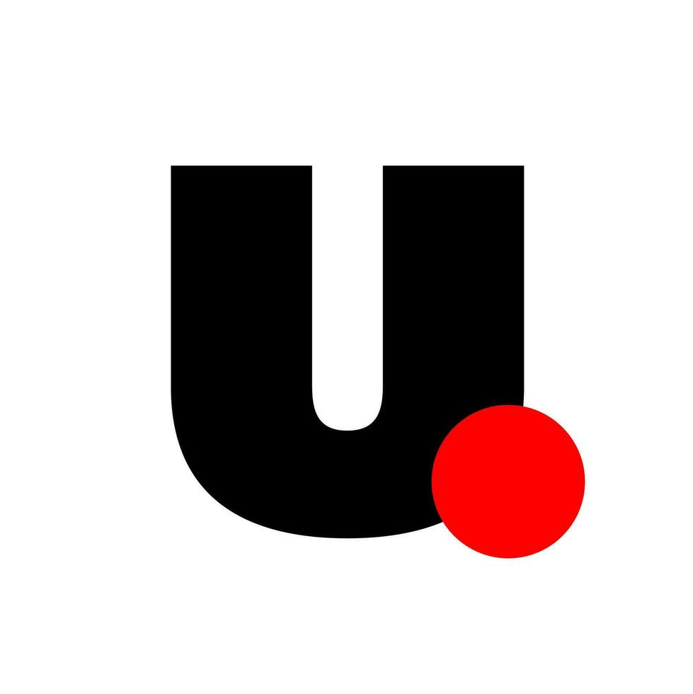 U brand name letters with red dot icon. vector