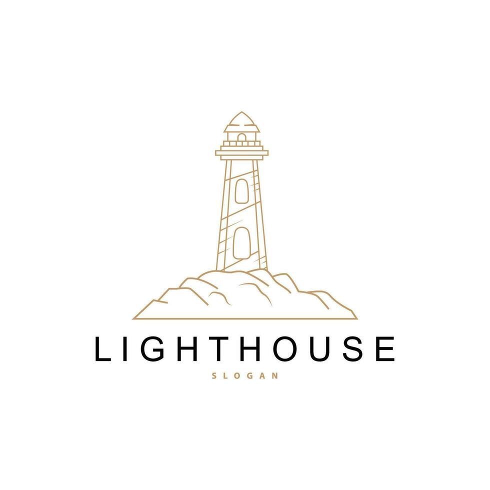 Lighthouse Logo, Beacon Vector Modern Simple Beach Searchlight Tower, Symbol Illustration Template