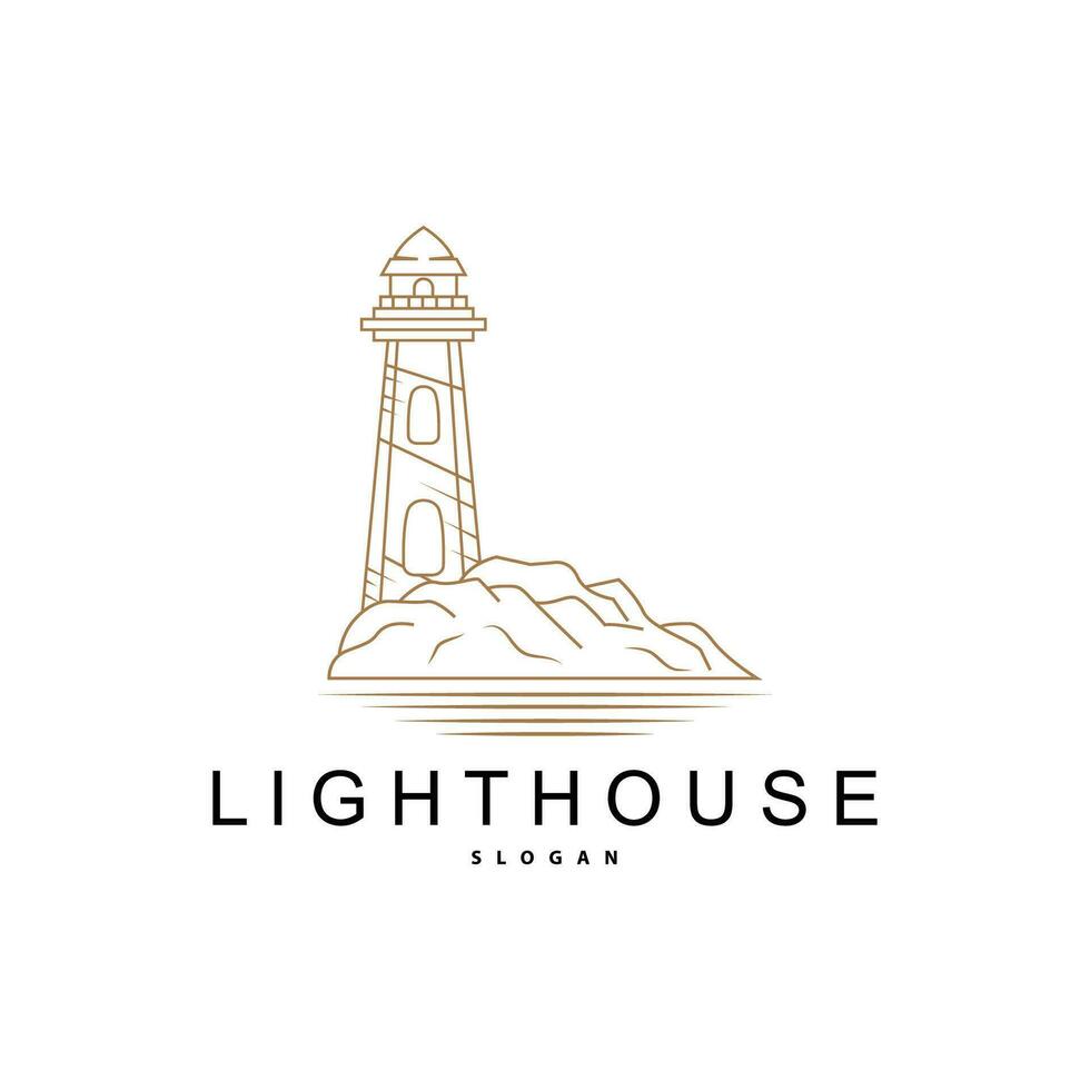 Lighthouse Logo, Beacon Vector Modern Simple Beach Searchlight Tower, Symbol Illustration Template