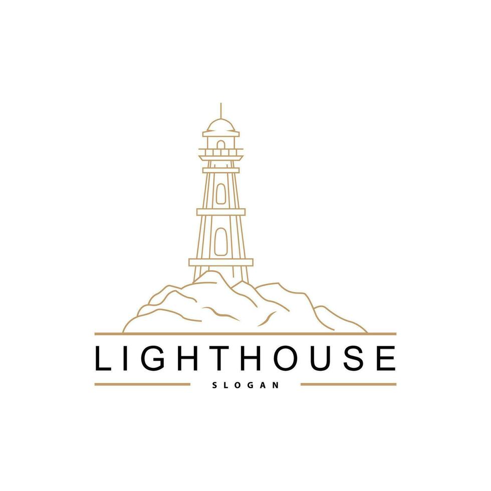 Lighthouse Logo, Beacon Vector Modern Simple Beach Searchlight Tower, Symbol Illustration Template