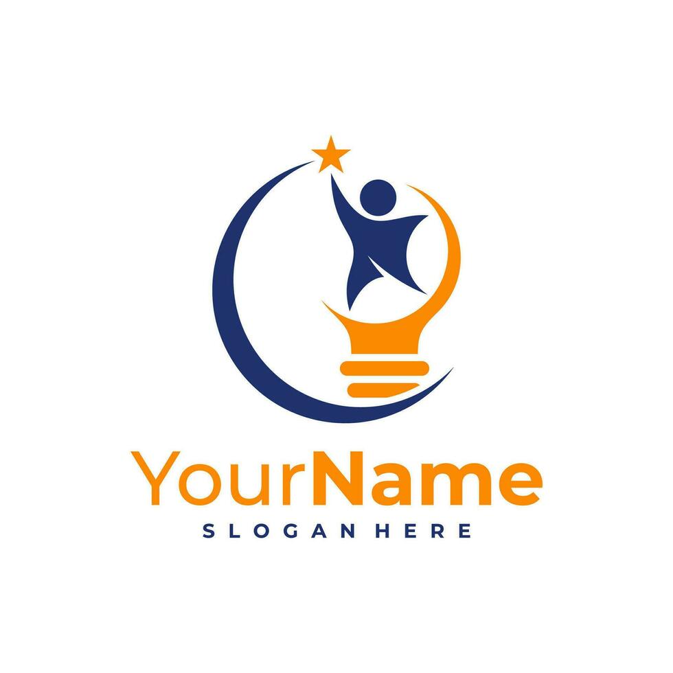 Bulb with Leader logo design Template. People logo vector illustration.