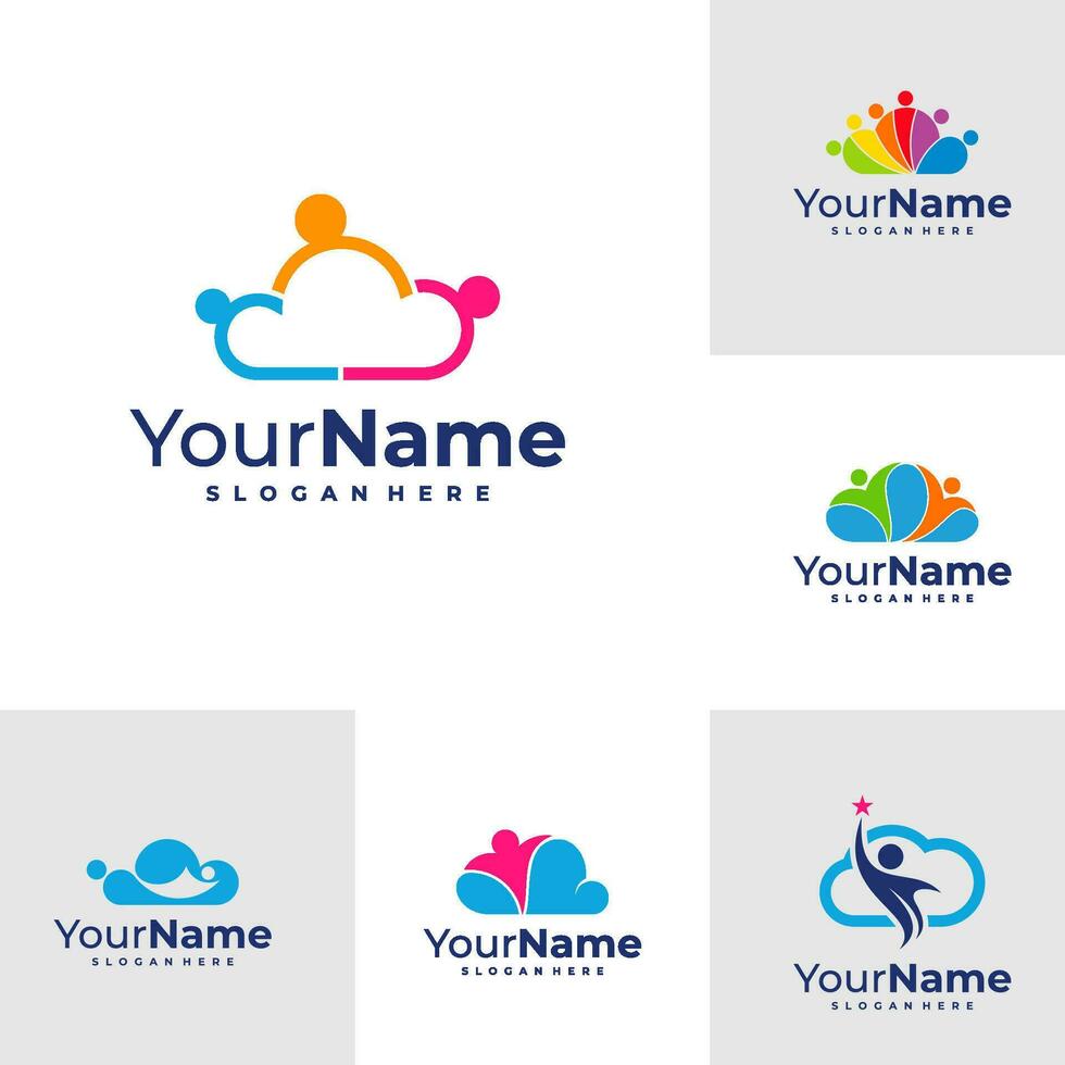 set of Cloud Leader logo design Template. Cloud People logo vector illustration.