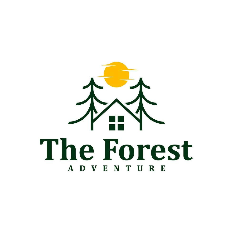 House Forest logo design Template. Creative Pine House logo vector illustration.