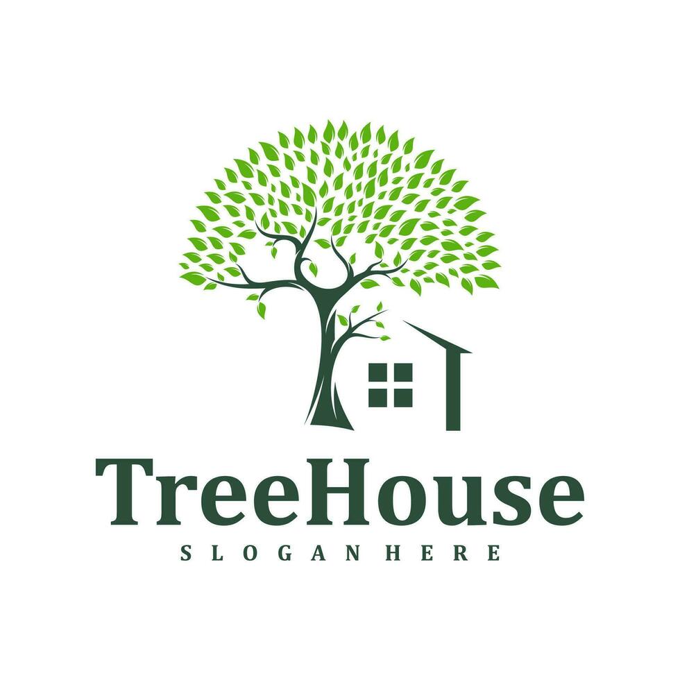 Tree House logo design Template. Creative House Tree logo vector illustration.