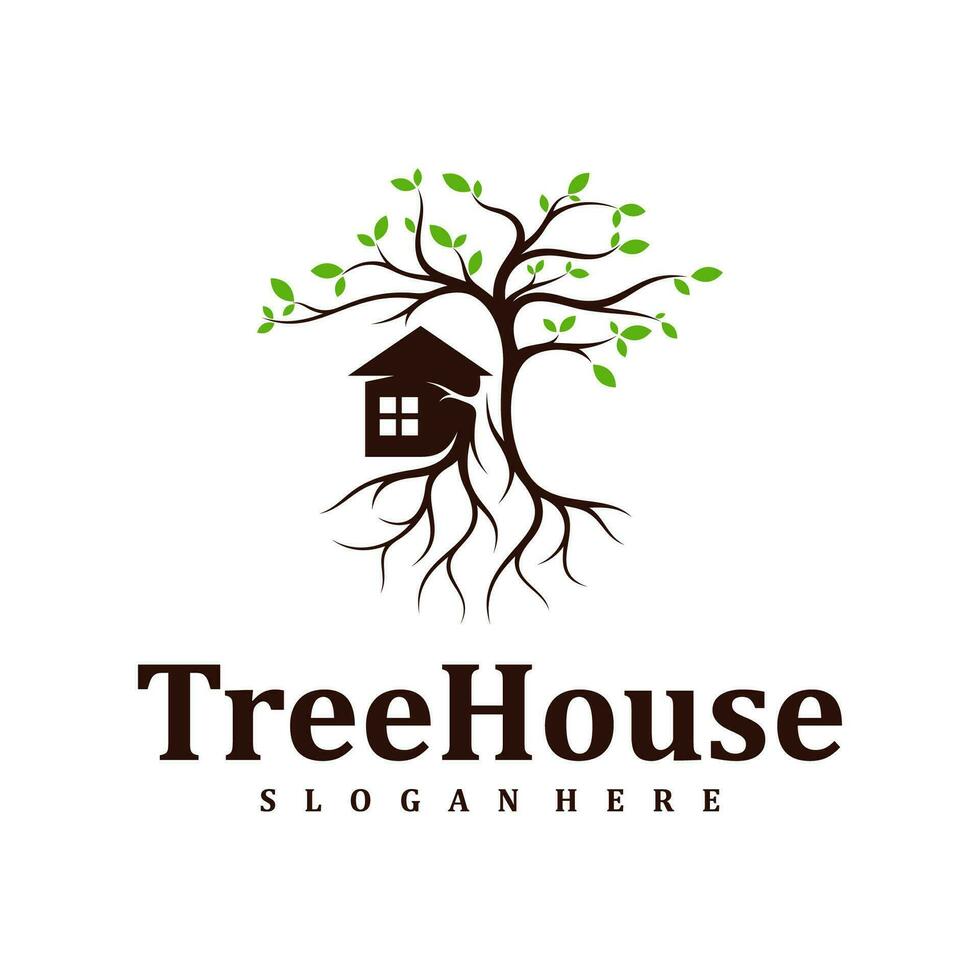 Tree House logo design Template. Creative House Tree logo vector illustration.