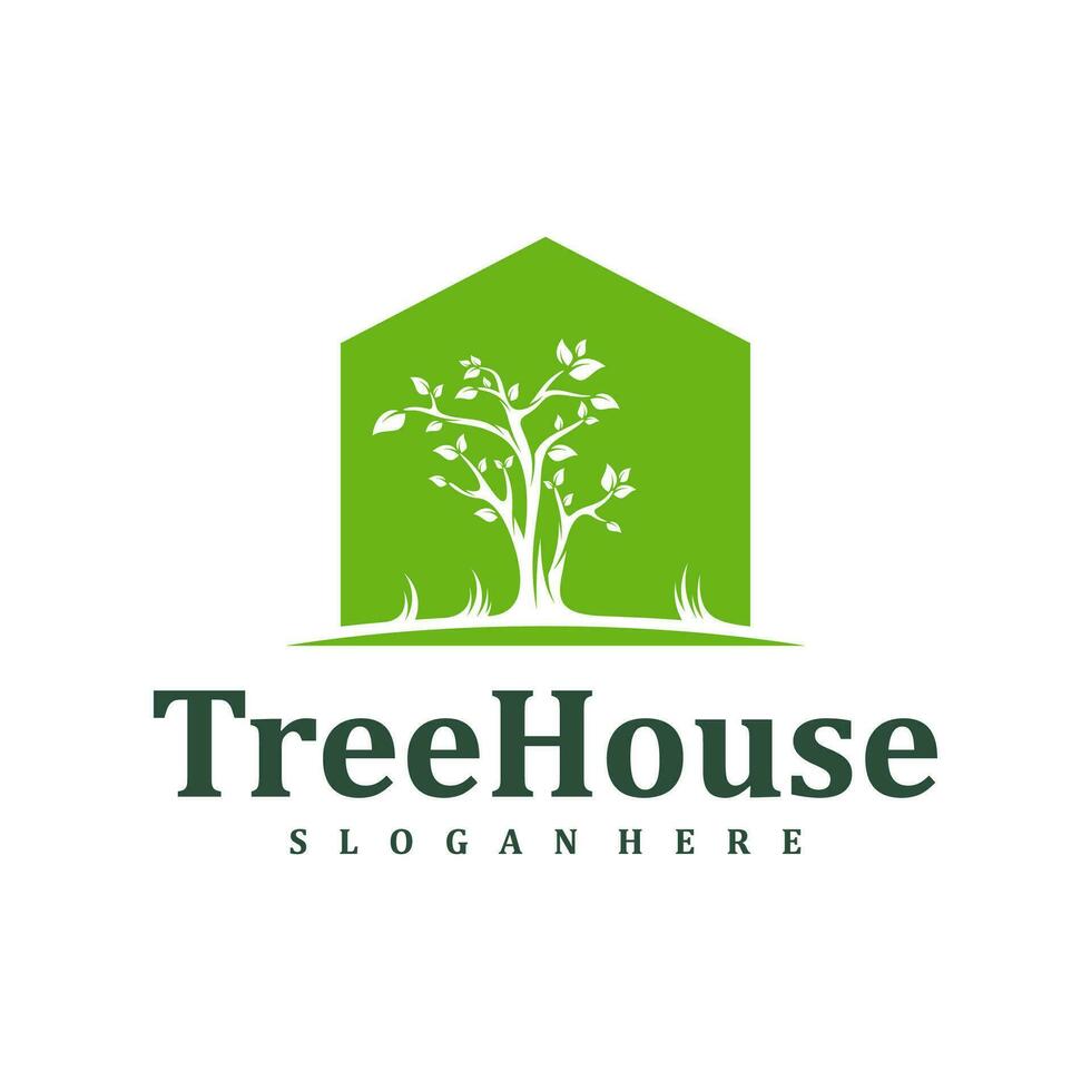 Tree House logo design Template. Creative House Tree logo vector illustration.