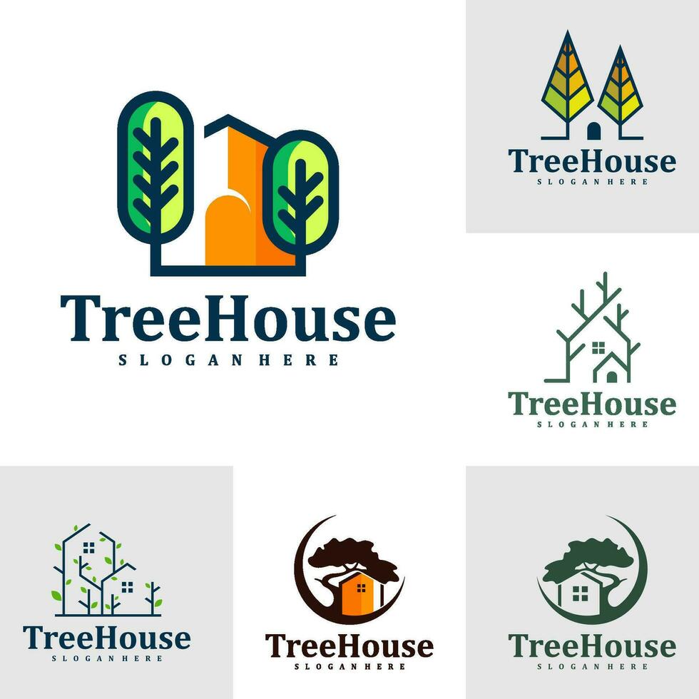 Set of Tree House logo design Template. Creative House Tree logo vector illustration.