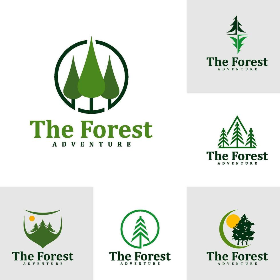 conjunto de bosque logo diseño modelo. creativo pino logo vector ilustración.