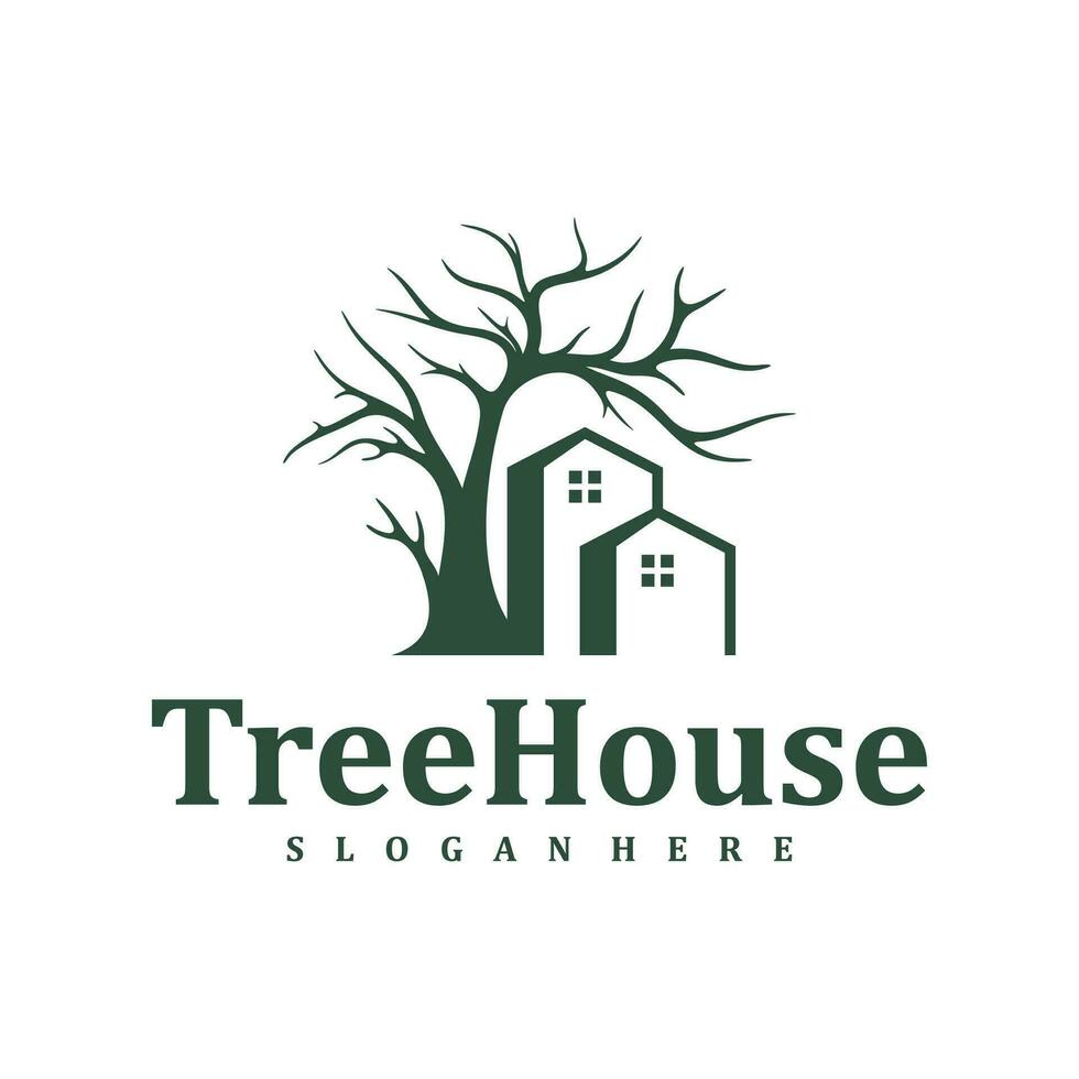 Tree House logo design Template. Creative House Tree logo vector illustration.