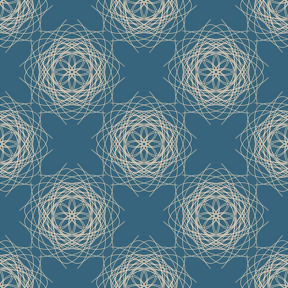 Vector seamless vintage pattern of abstract white lace flowers on light blue background