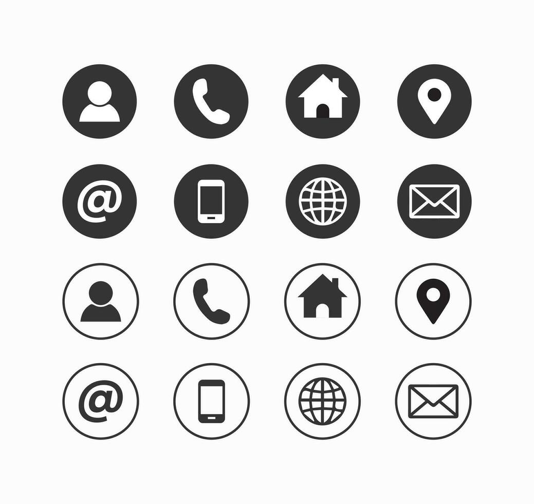 contáctenos iconos vectoriales iconos planos establecidos en fondo blanco vector