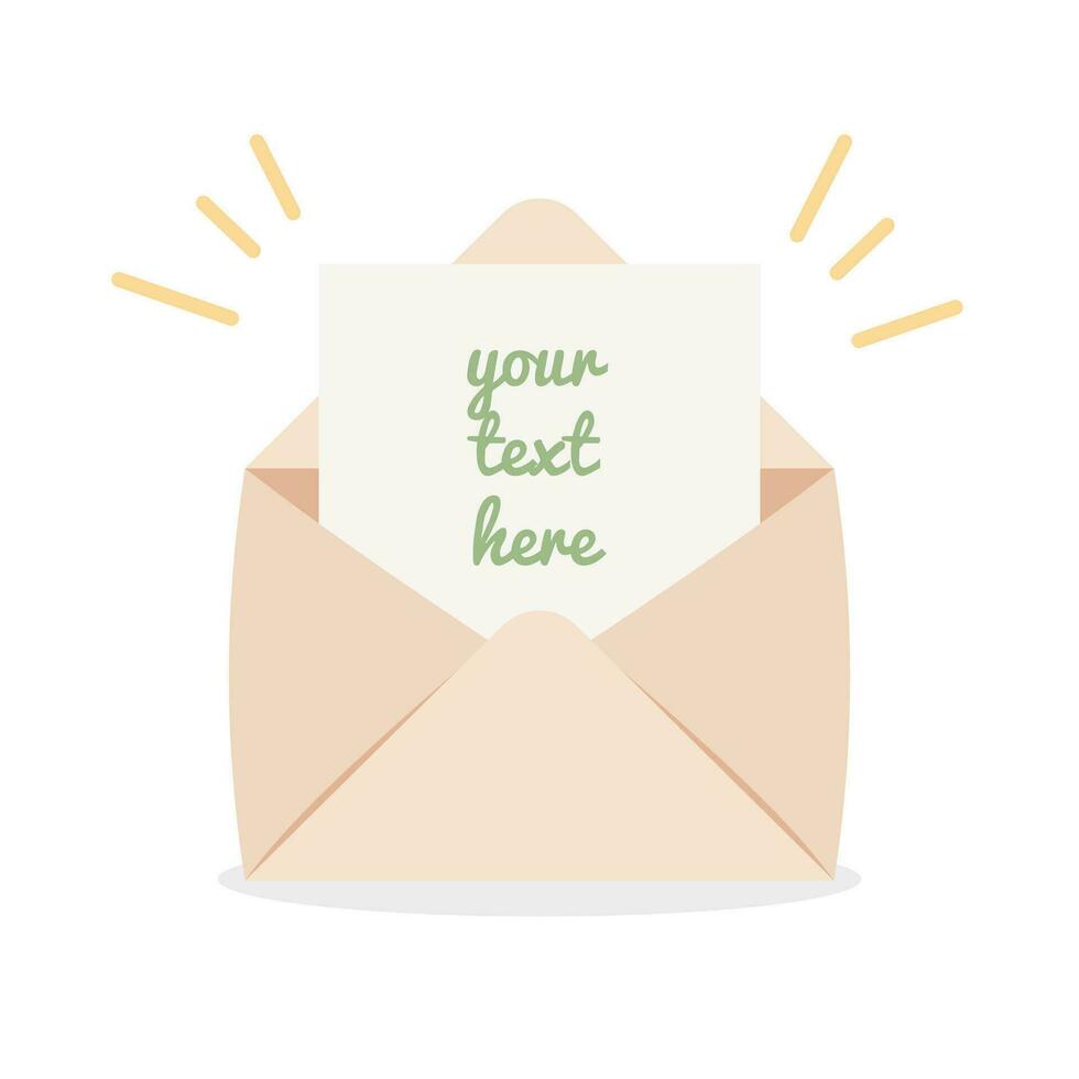 Open envelope with paper letter. Email newsletter, mail notification. vector