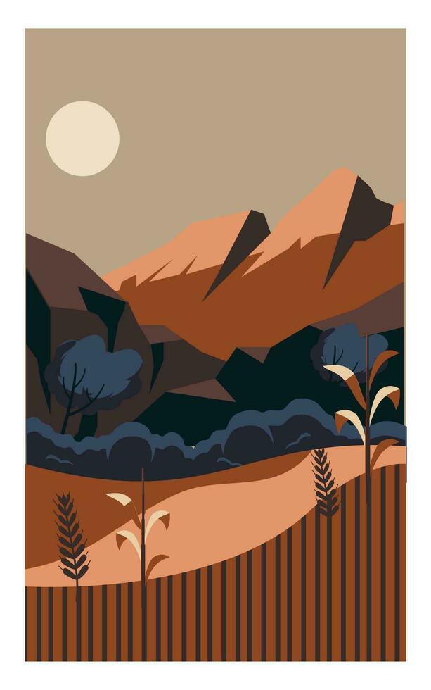 Wheat field and mountain vector