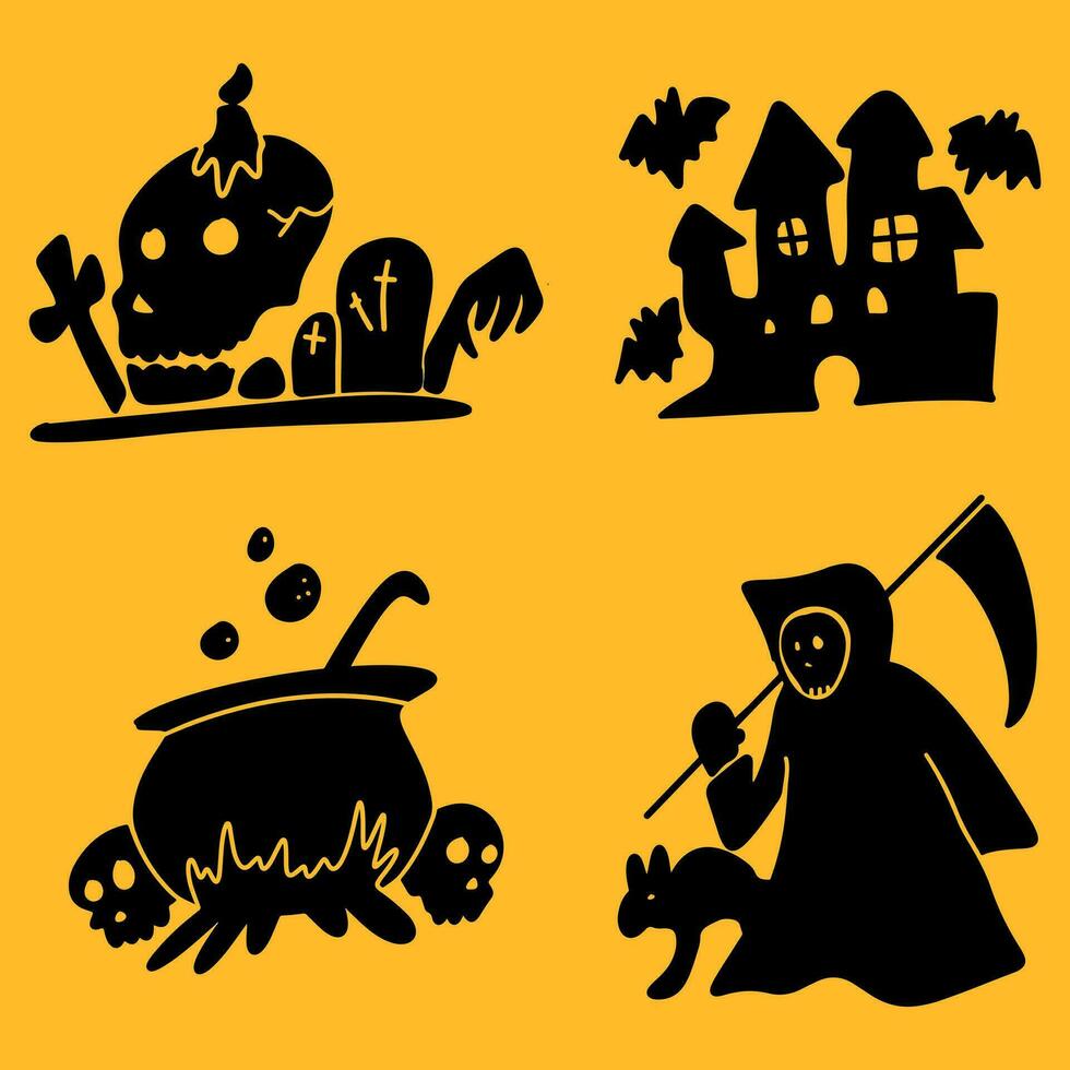 halloween elementn set hand drawing style for design, template, website, etc vector