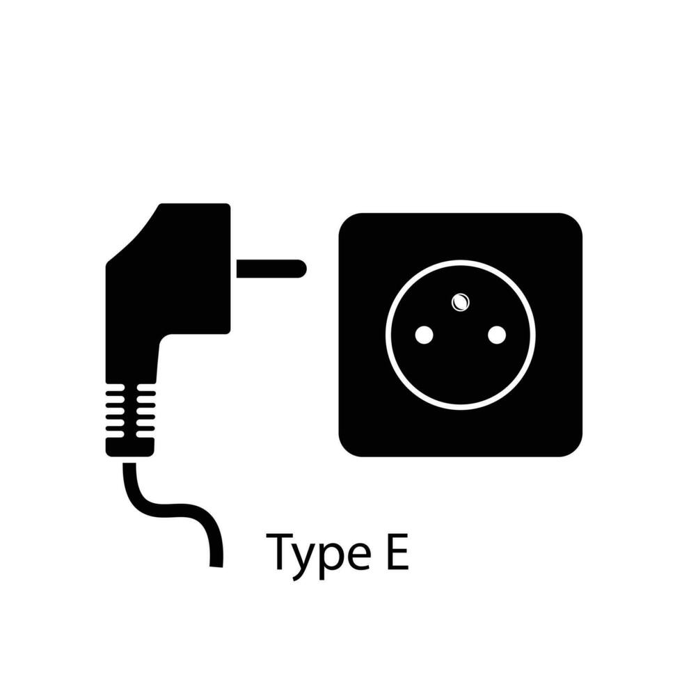 Type E plug and socket vector in silhouette style isolated on a white background. Outlet plug icon.
