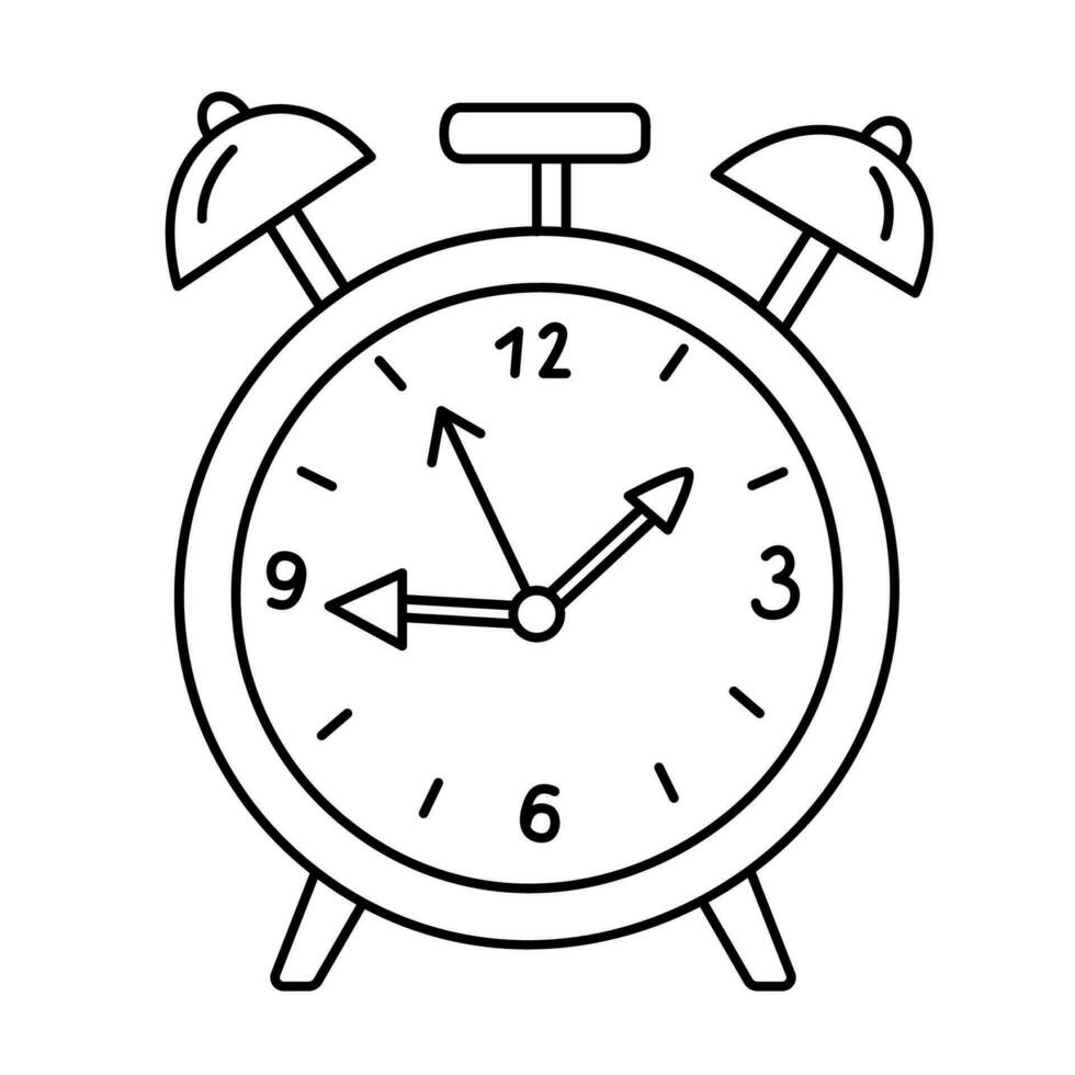 Alarm table clock. Hand drawn doodle vector illustration, black outline. Back to school theme element.