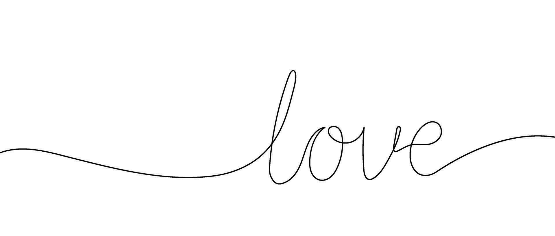 Continuous line drawing word Love for wedding, valentine card background, logo. Calligraphy letter text love word wedding background. Vector illustration love concept.