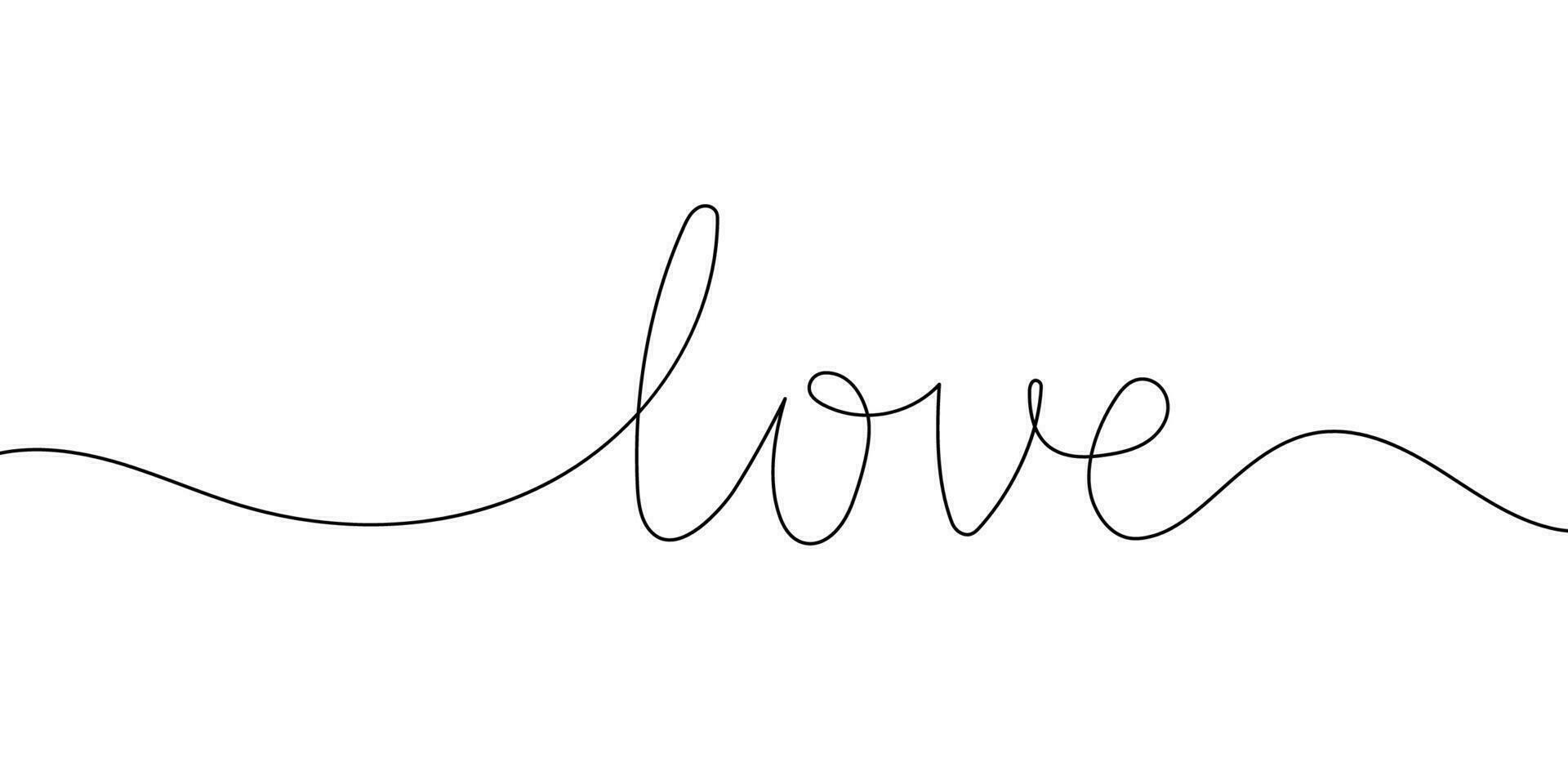 Continuous line drawing word Love for wedding, valentine card background, logo. Calligraphy letter text love word wedding background. Vector illustration love concept.