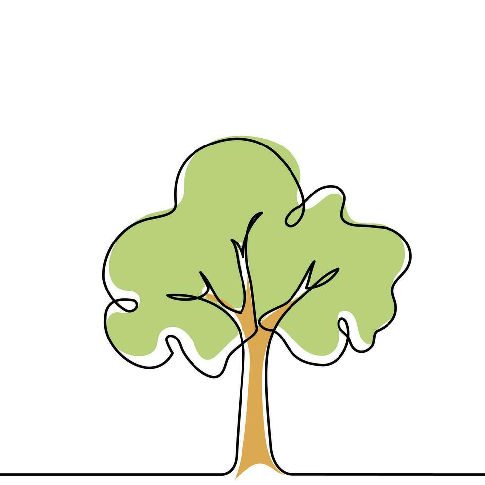 Tree plant doodle outline vector forest environment. Continuous one line tree plant for eco, nature, garden logo design. Ecology green concept, background. Vector illustration