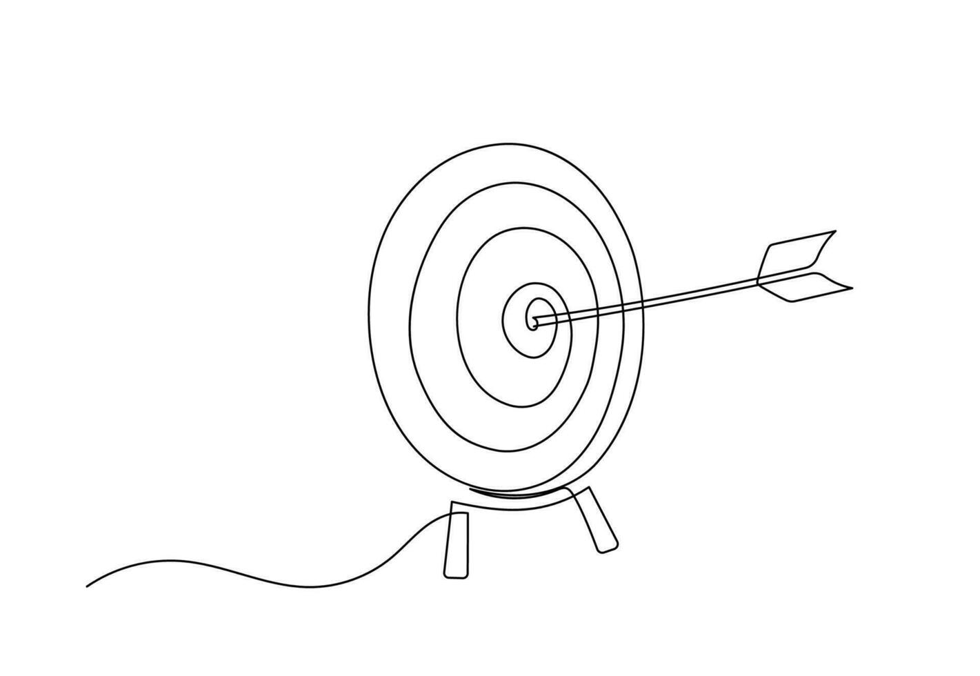 Continuous one line illustration target arrow success strategy business outline. Goal eye competition icon sport single sketch. Focus concept success challenge archery bullseye. Vector illustration.