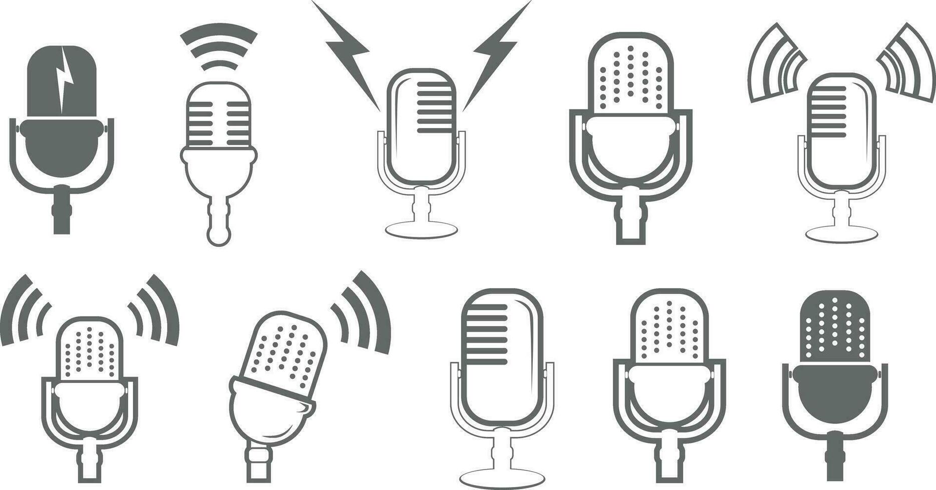 micrófono vector icono conjunto aislado en blanco antecedentes. podcast icono vector