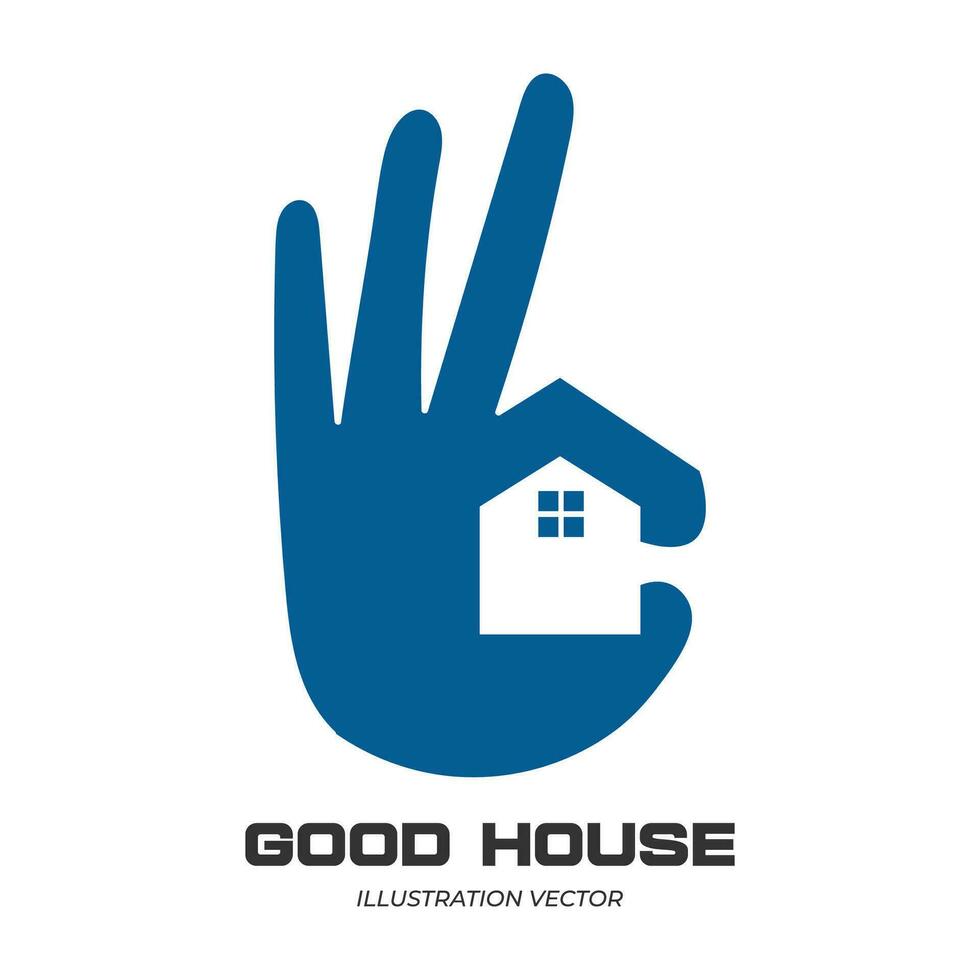 Good OK Hand Gesture with Home House for Real Estate Property Symbol Icon vector