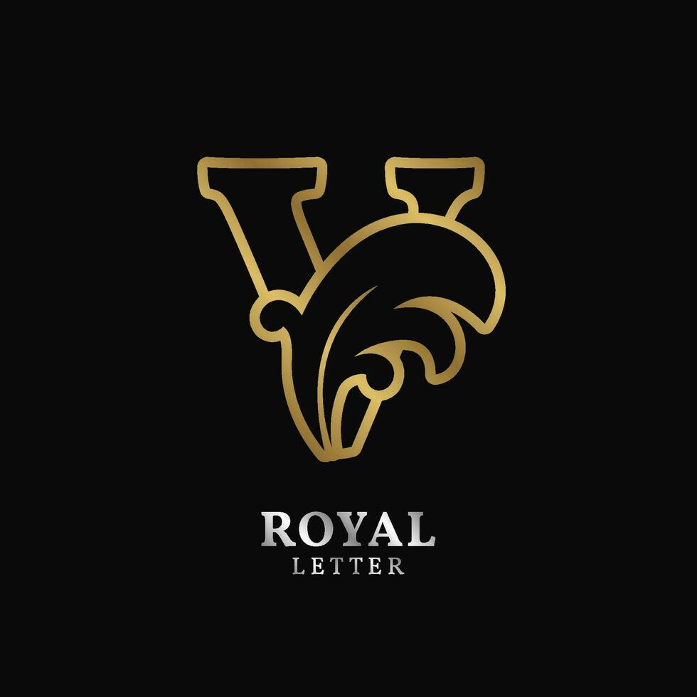 letter V floral luxurious outline style initial vector design