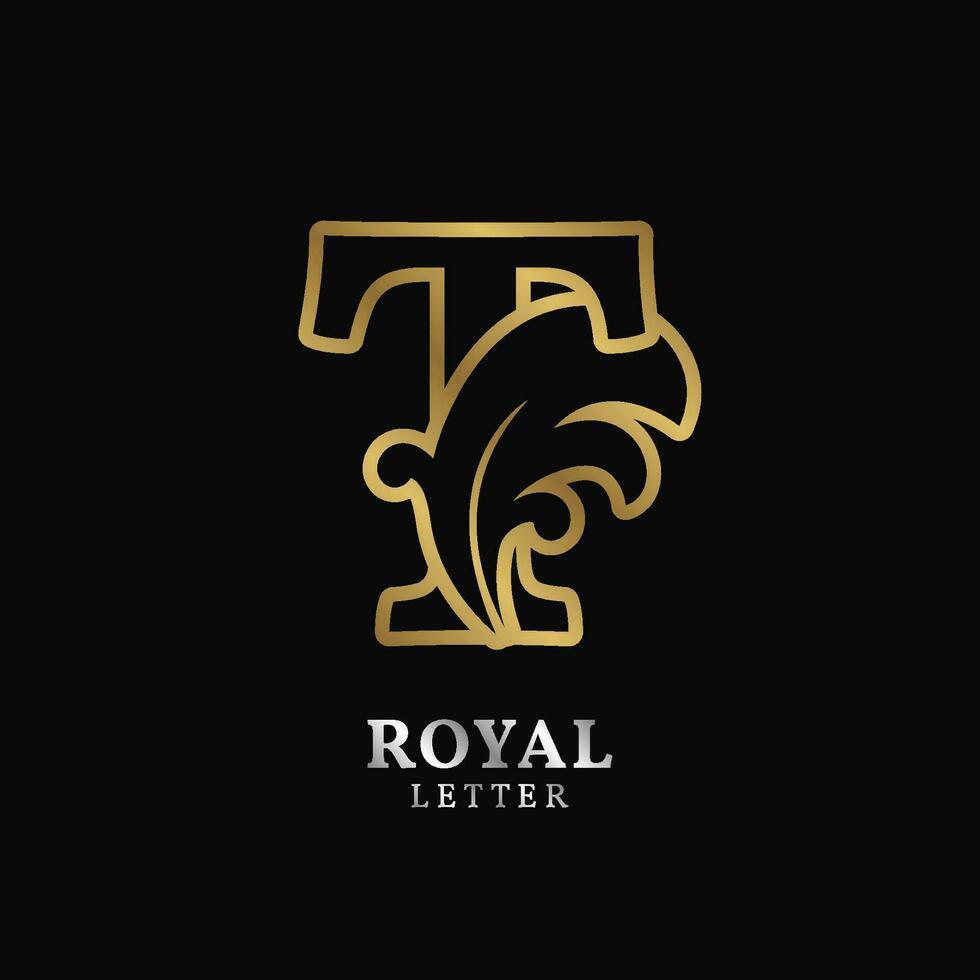 letter T floral luxurious outline style initial vector design