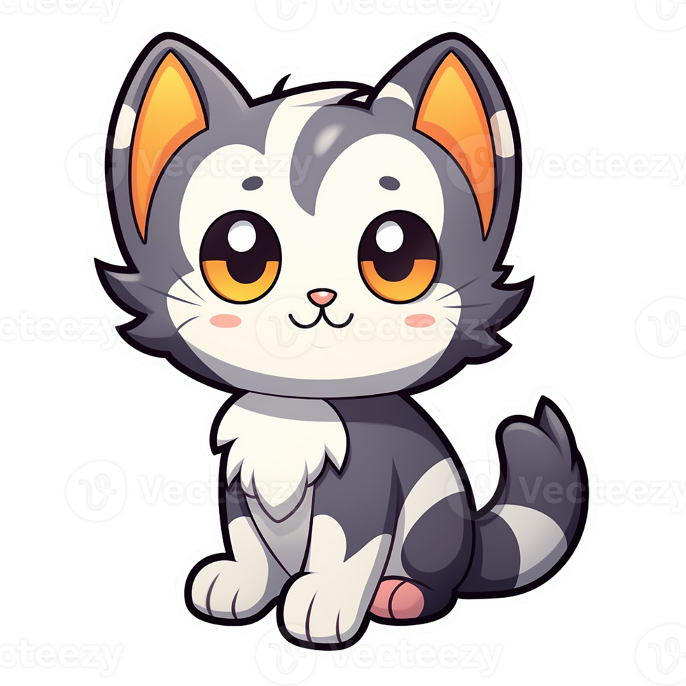 Kawaii sticker, A cute kitten stirring. AI Generated png