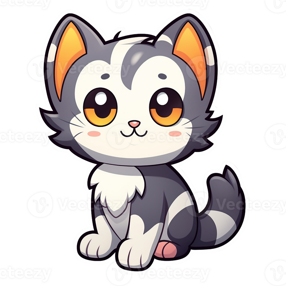 kawaii sticker, een schattig katje roeren. ai gegenereerd png