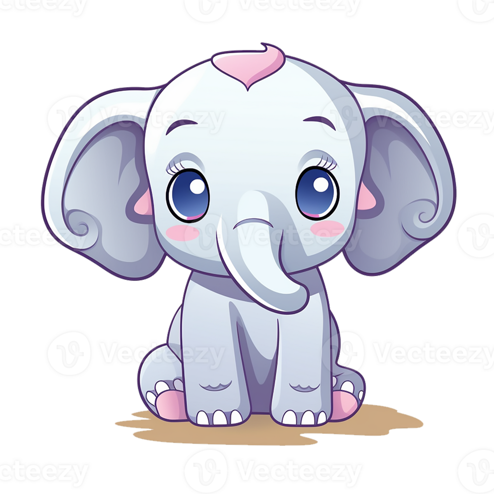 kawaii sticker, A cute Elephant stirring, designed with colorful contours and isolated. AI Generated png