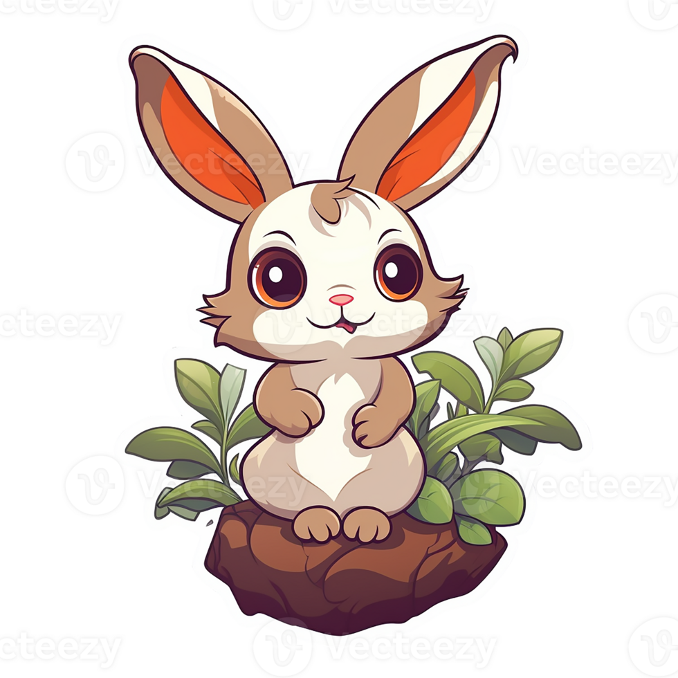 sticker, A cute Rabbit stirring, designed with colorful contours and isolated. AI Generated png