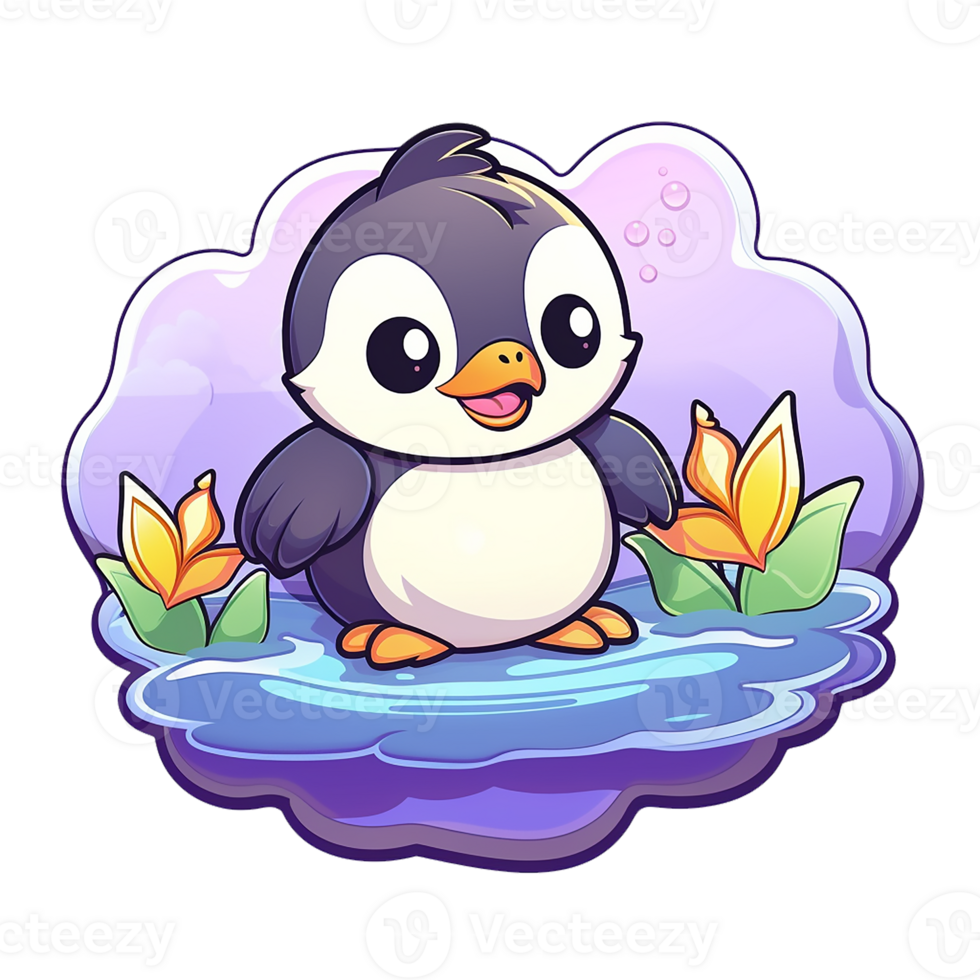 kawaii sticker, A cute Penguin stirring, designed with colorful contours and isolated. AI Generated png