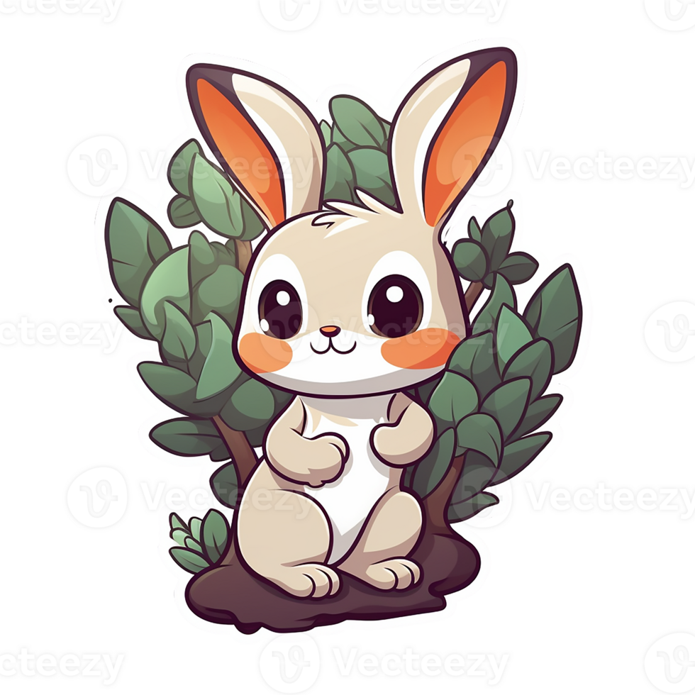 sticker, A cute Rabbit stirring, designed with colorful contours and isolated. AI Generated png