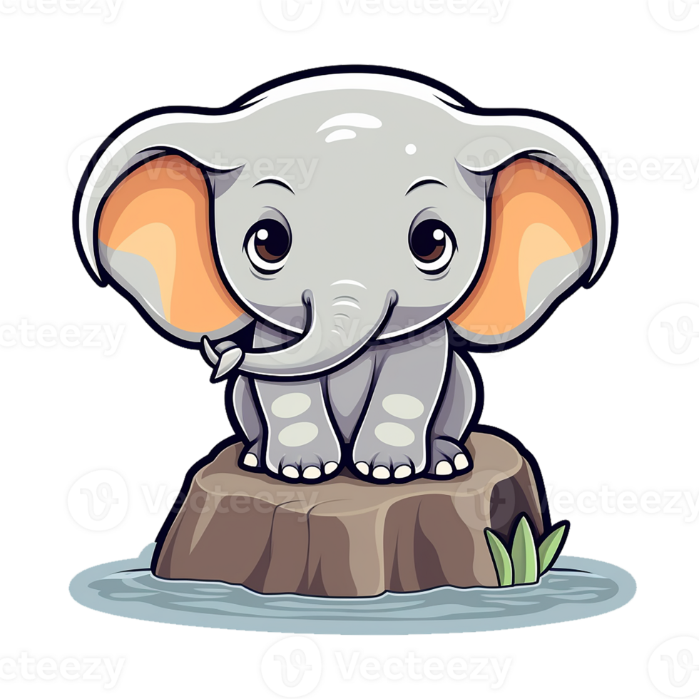 kawaii sticker, A cute Elephant stirring, designed with colorful contours and isolated. AI Generated png