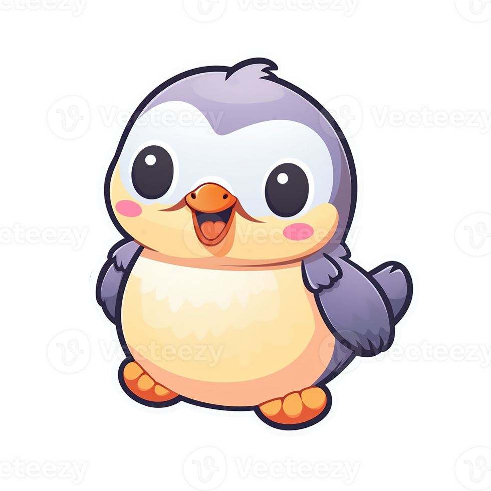 kawaii sticker, A cute Penguin stirring, designed with colorful contours and isolated. AI Generated png