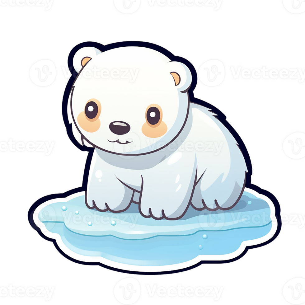 kawaii sticker, A cute Polar Bear stirring, designed with colorful contours and isolated. AI Generated png