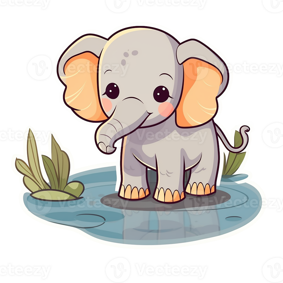 kawaii sticker, A cute Elephant stirring, designed with colorful contours and isolated. AI Generated png