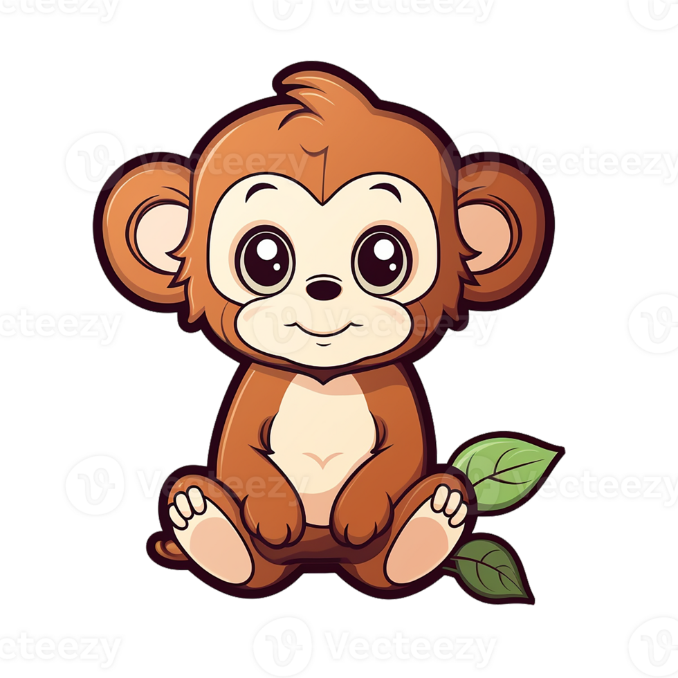 kawaii sticker, A cute Monkey stirring, designed with colorful contours and isolated. AI Generated png