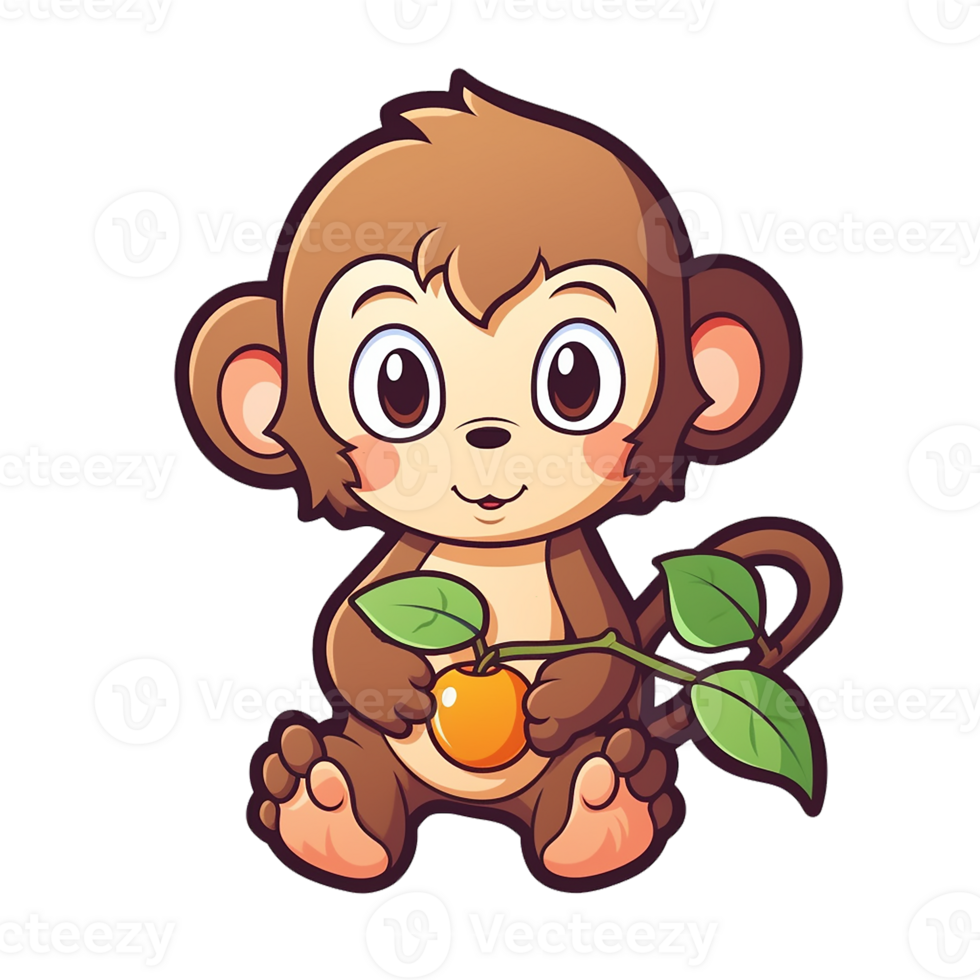 kawaii sticker, A cute Monkey stirring, designed with colorful contours and isolated. AI Generated png